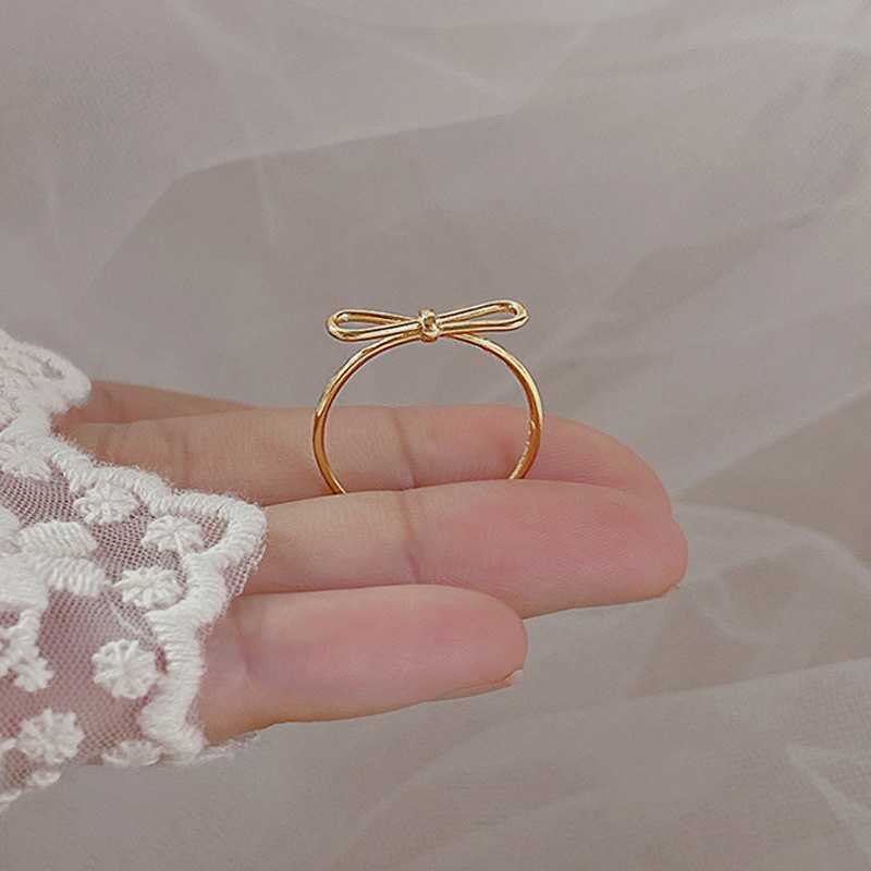 Creative Design copper Adjustable Rings Real Gold Plated Butterfly Knot Bow Knot Opening Rings For Women Gift