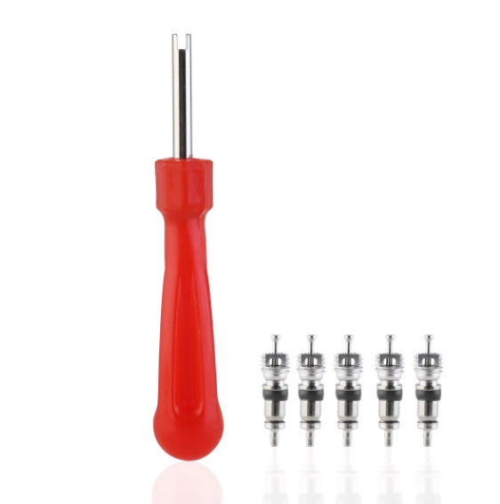 Replacement Tyre Valve Core Remover Removal Tool Key & 5 Valve Cores For Car Bike Motorbike Car Truck Motorcycle Repair Tool