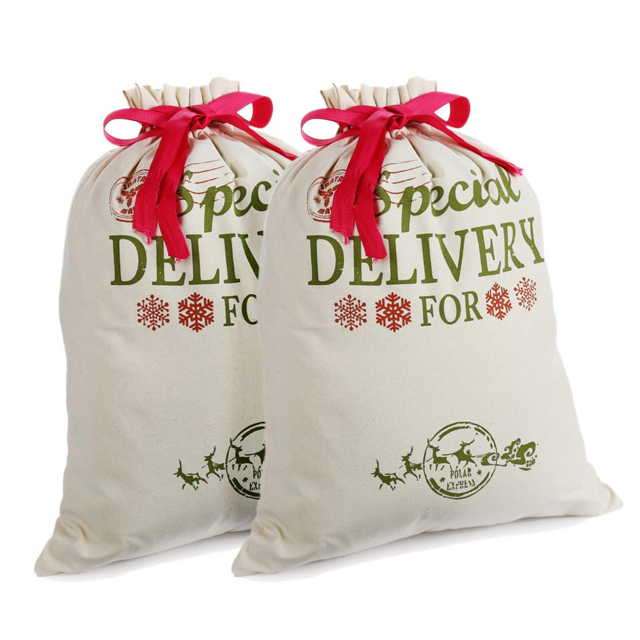 2021 New Style Custom Printed Christmas Gift Drawstring Bag Sublimation Blank Velvet Cotton Canvas Santa Sacks
