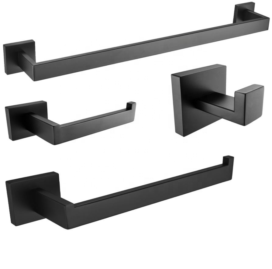 Hot sale hotel home wall mounted stainless steel 304 4pcs rose gold black bathroom accessories set