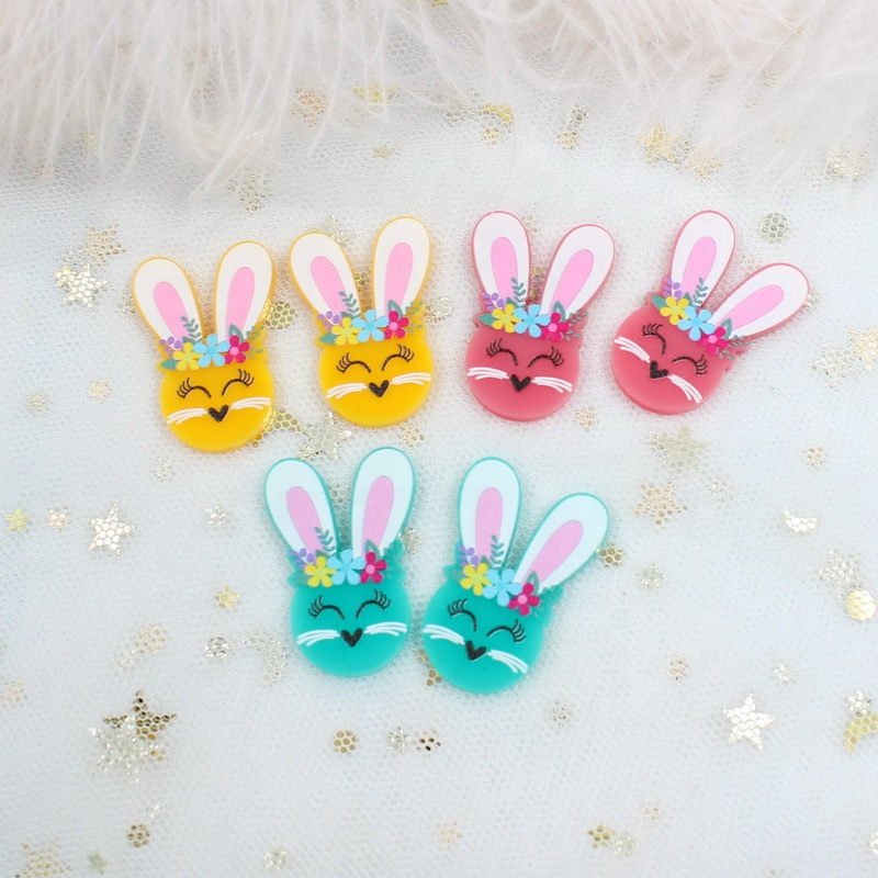 AC1600 1,2 "30 мм акриловые Bunny для заколки для волос заколка для волос аксессуары цветочный Пасхальный кролик вечерние DIY смешанный с блестками, вырезанным лазером, заколка для волос