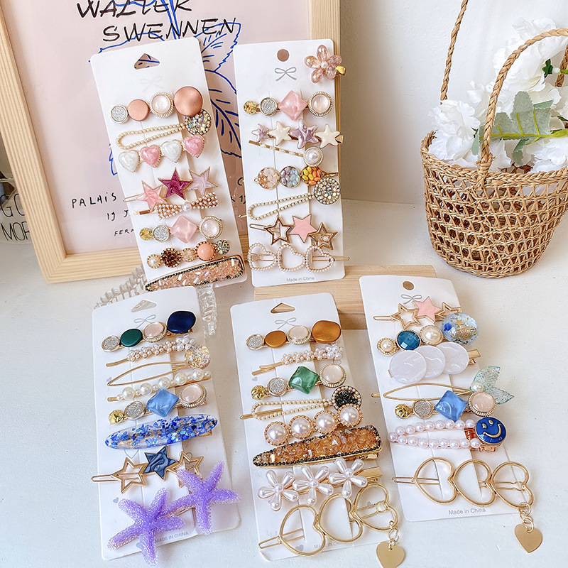 Hot Sale Multi Styles Geometric Hair Clip Sets Fashion Women Hair Accessories Pins Alloy Pearl Hair Clips Sets