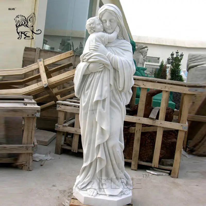 Custom Christian Religious Saint Sculpture Life Size White Stone Marble Mother Virgin Mary Statue