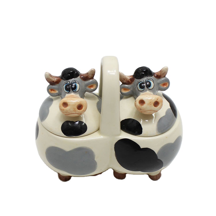 1 Set ceramic seasoning pot salt sugar spice pepper storage kitchen accessories for home decorations cow figure