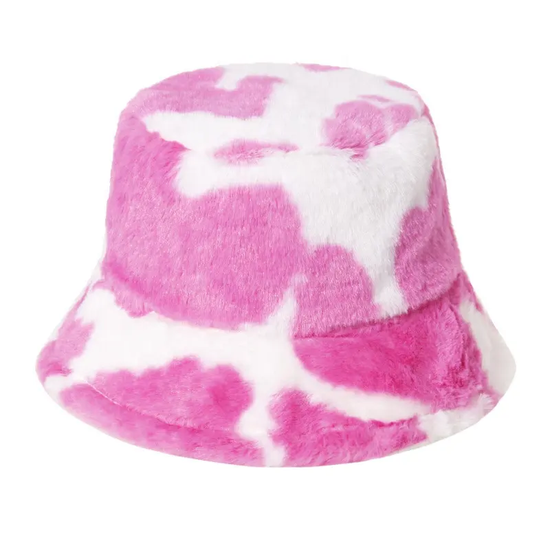 2020 new cow pattern ladies bucket hats wholesale fall winter soft tie dye bucket hats women leopard fur bucket hat