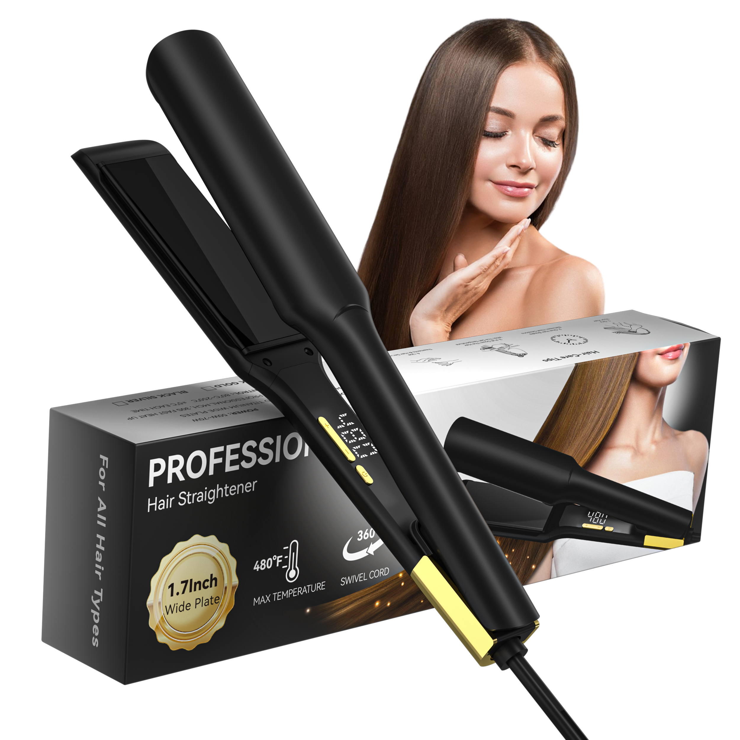1.7 Inch Wide Plate 480F Straightening Curlring Iron Plancha De Cabello Hair Straightener Professional Titanium Flat Iron