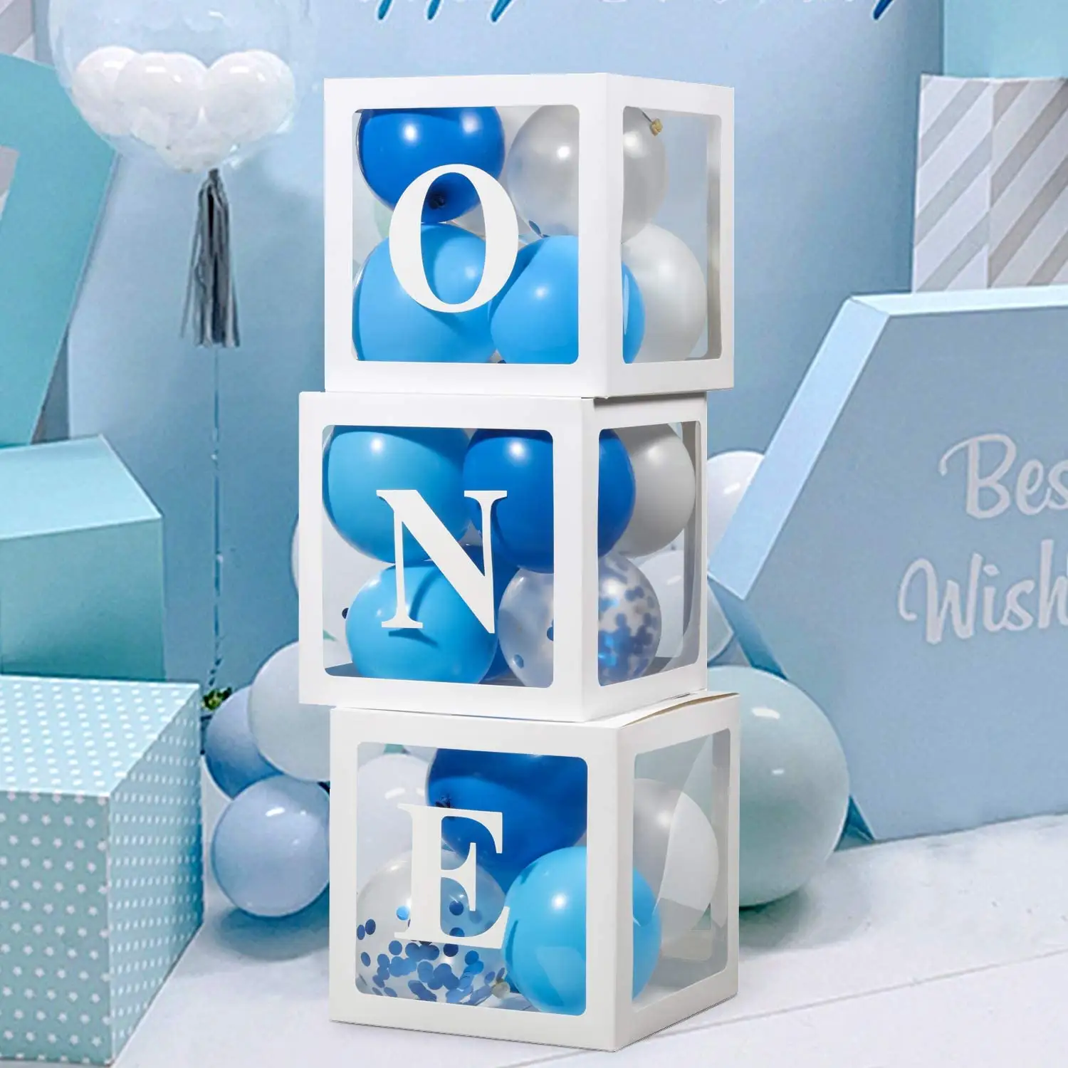 Baby 1st Birthday Decorations Transparent One Balloon Boxes With Letters Balloon Blocks First Birthday Party Supplies