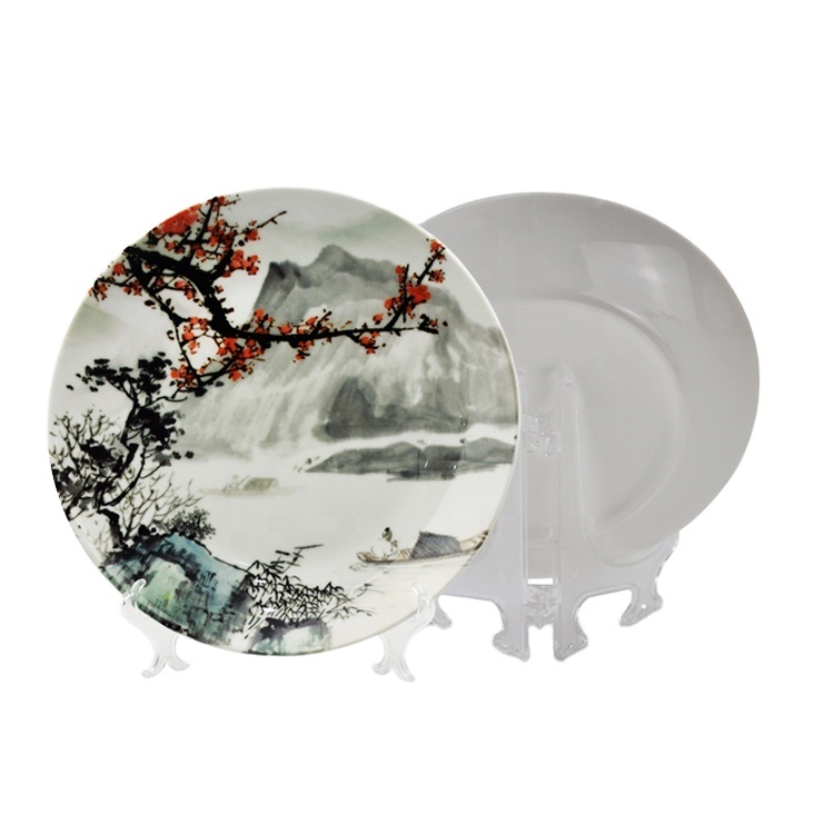Home Restaurant Use Sublimation Blank Plate Heat Press Logo Moon Shape Thermal 8 Inch 10 Inch White Ceramic Plate
