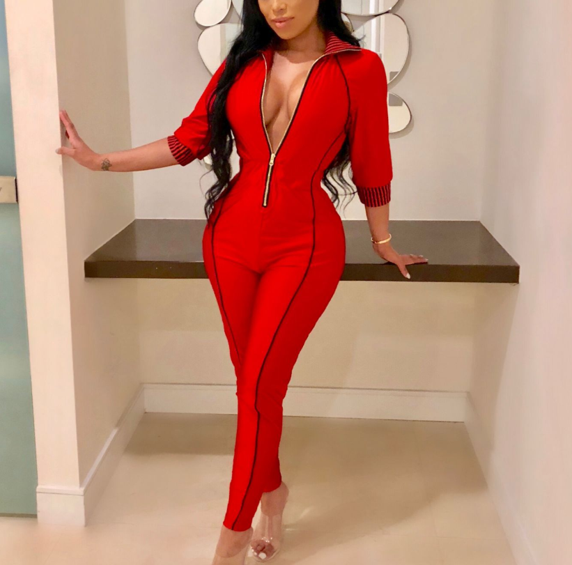 CS9668 Women fashion zipper comfortable jumpsuits rompers bodycon ropa mujer jumpsuit