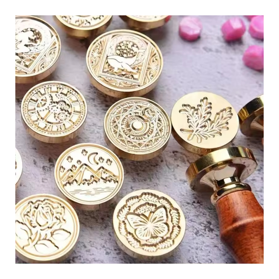 Brass Head Sealing Wax Stamp Wood Handle Head Blank Customized Patterns and Shapes Wax Seal Stamp Set