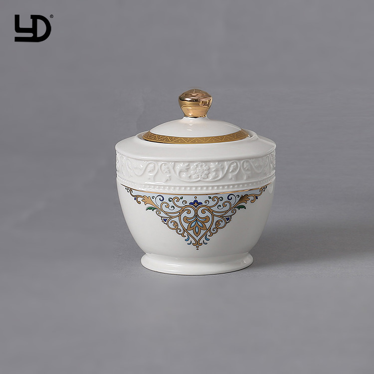 Прочный керамический сахарник с ложкой, рельефом, 4 дюйма, фарфоровая керамическая керамика, сахарница, античный керамический сахарник