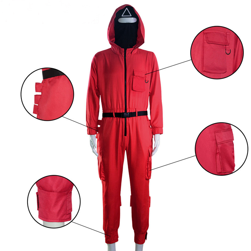 2021 Korean Tv Squid Game Costume Cosplay Red Man's Jumpsuit Halloween Costume Men Jumpsuit Set Squid Game Cosplay Costumes