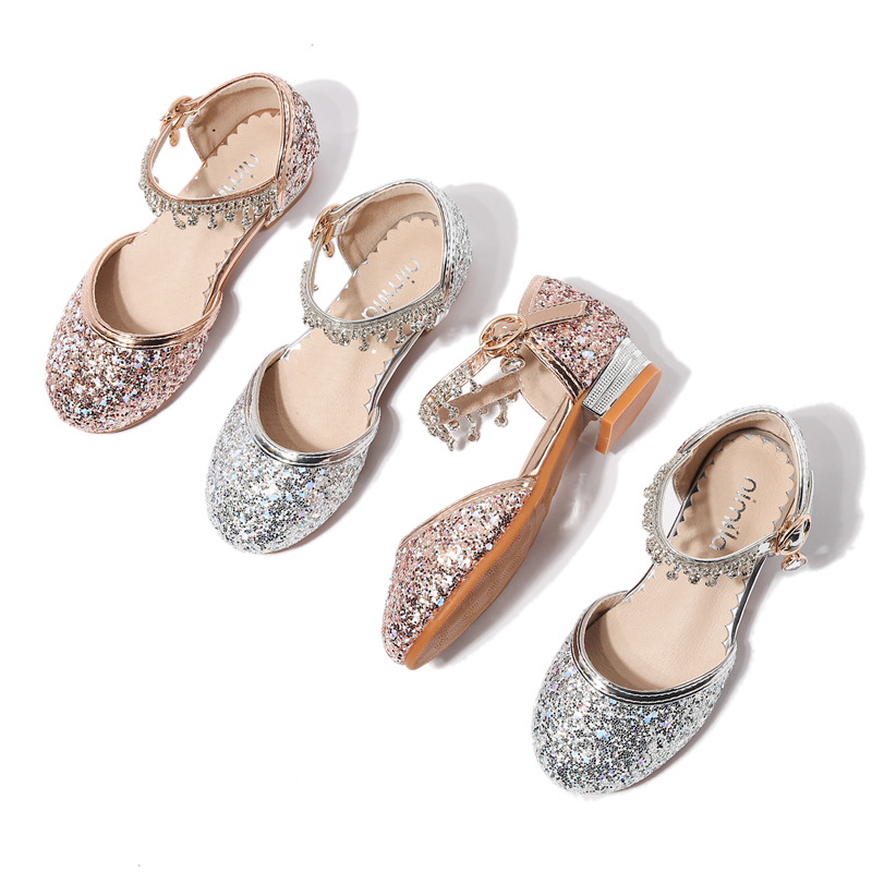 Girls' sandals high heeled student performance Korean version little girl children's crystal shoes hollow children's dress shoes