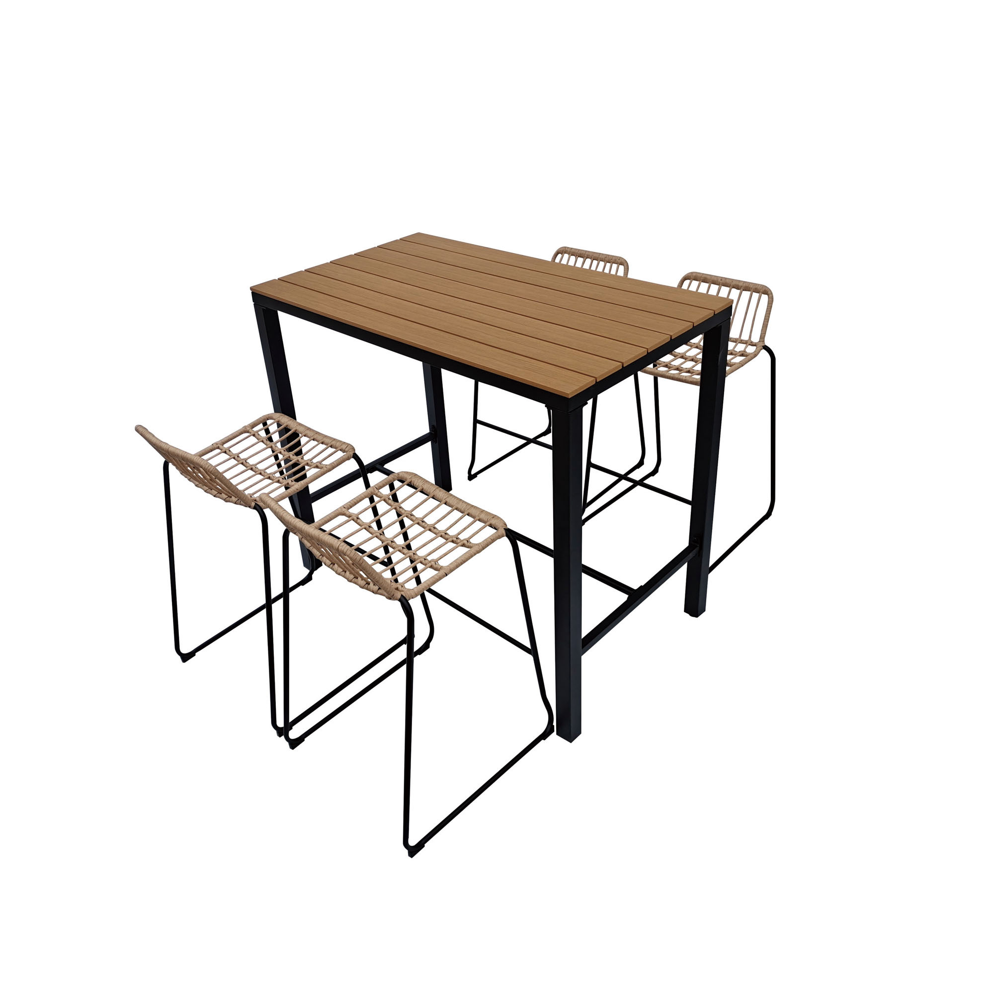 5-Piece Outdoor Rattan Bar Set Wicker Table and 4 Stools for Patio for Yard Pool or Backyard Use