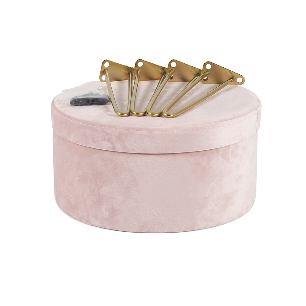 Luxury Pink Velvet Gold Ottoman Stool Storage Ottoman Coffee Table Space Saving Living Room Ottoman Stool