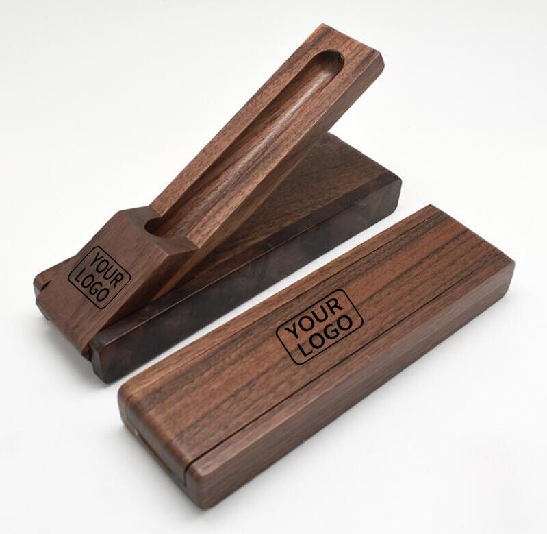 Custom logo Luxury walnut wooden pen stand wooden ballpoint pen box business pen case display