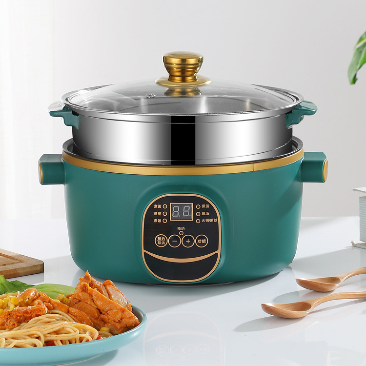Office Outdoor Multi-function Noodles Electric Skillet Cooking Mini Hot Pot With Glass Cover With Steamed
