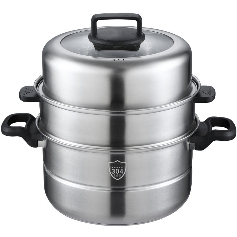 3 layers stainless steel steamer pot and cookware pot with glass lid