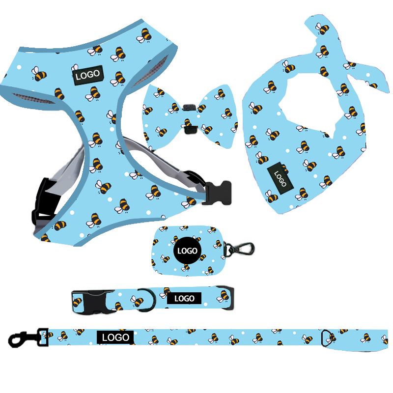 Personalized Designer Reversible Harness Soft Mesh Padded Luxury Adjustable Reversible No Pull Custom Pet Dog Harness Set