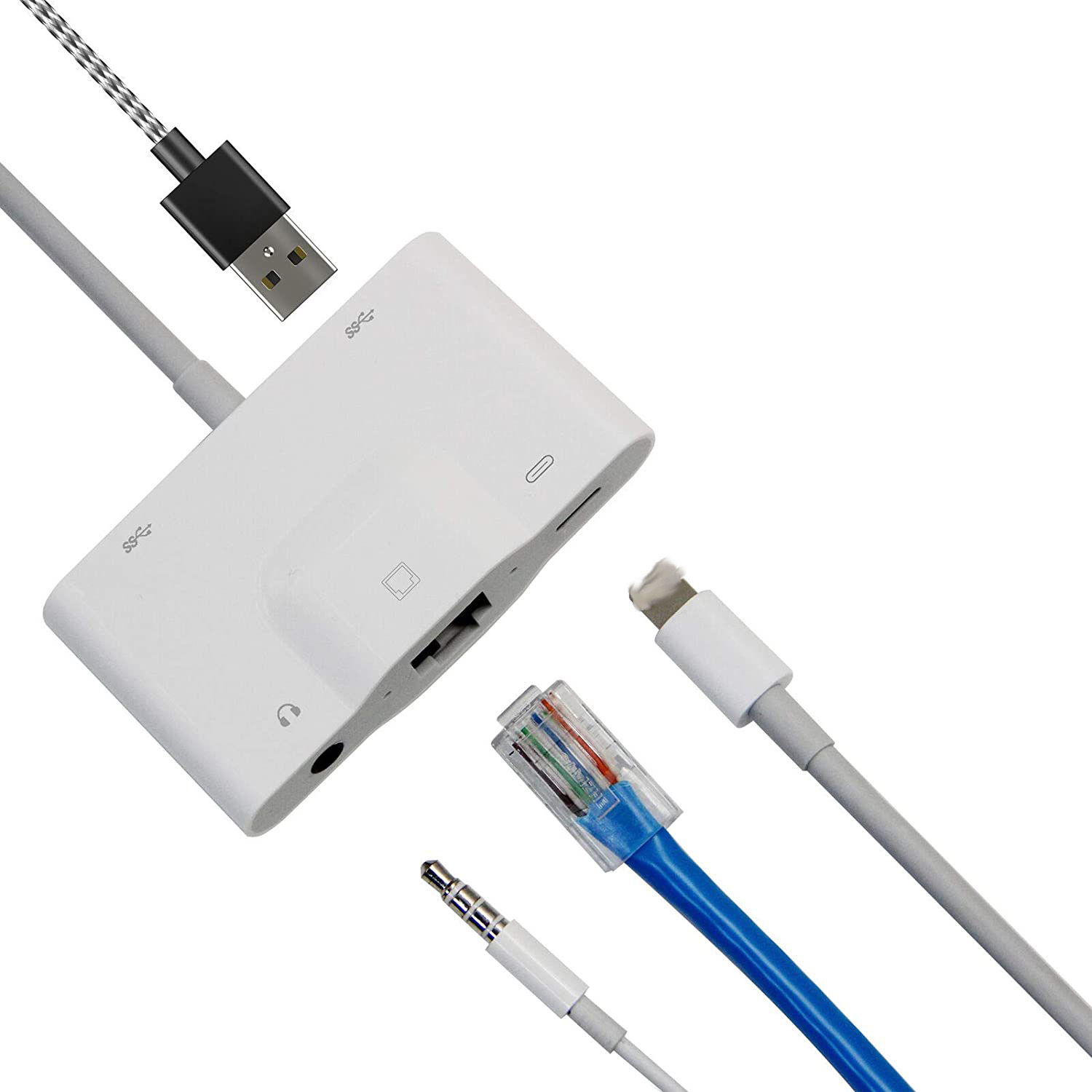 Адаптер для подсветки RJ45-Ethernet 5 в 1, USB Otg Lan RJ45 Ethernet 3,5 мм, USB-адаптер для камеры, совместимый с iphone