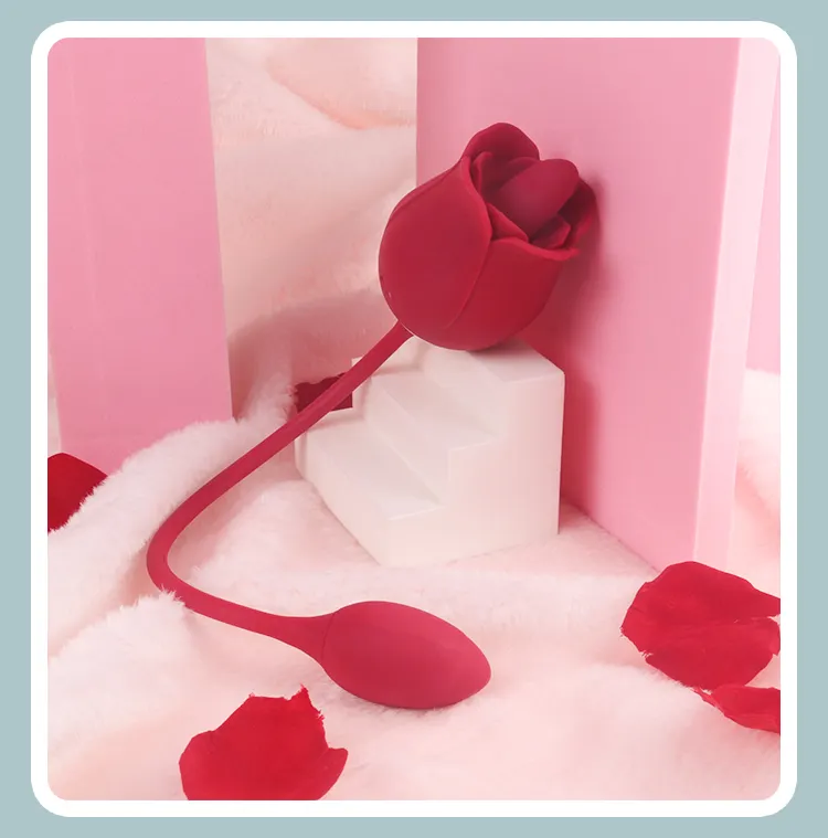 Dropshipping 2 In 1 Flower Shape Red Rose Vibrators Adult Toy Women Vibrating Pink Rose Sex Toy With Tongue Vibrator For Female