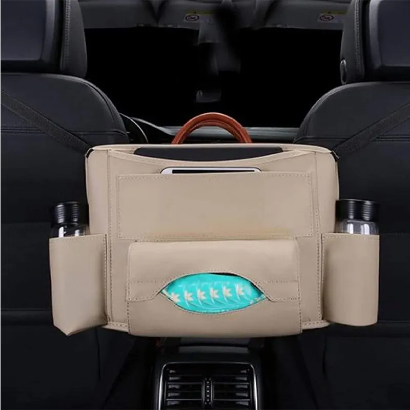 Car Interior Accessories Universal Multi-Function Leather Car Net Pocket Handbag Holder between front seats