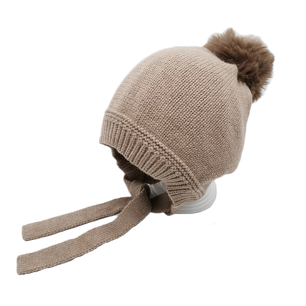 infant girls winter knit warm acrylic pompon hat Khaki newborn baby wool knitting bonnet beanies