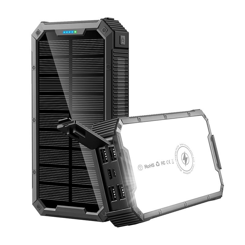 PSOOO 4 USB output Micro Type C dual input large capacity waterproof outdoor portable 36800mah solar system power bank