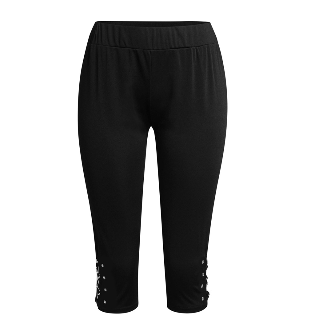 Summer new style knitted strappy bead stitching elastic bottoming womens yoga plus size leggings
