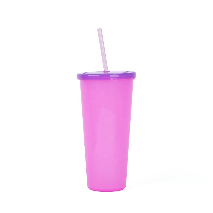 24oz горячие продажи многоразовые Pp Меняющие цвет чашки с крышкой и соломой