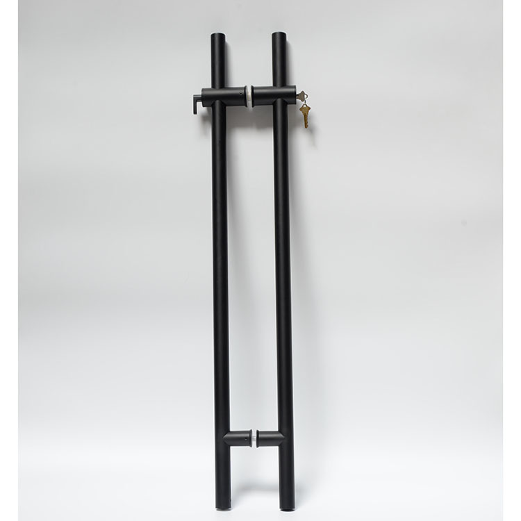 Black Round office door handle lock pull handle with lock cylinder for glass door