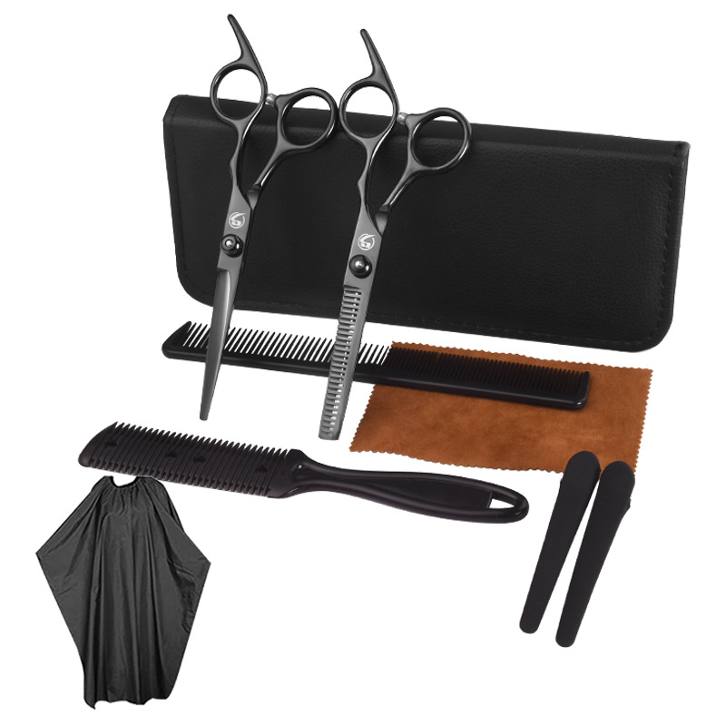 Black professional Barber Scissors 28 teeth 6" cutting hair scissors salon regular thinning hair scissors set with combs