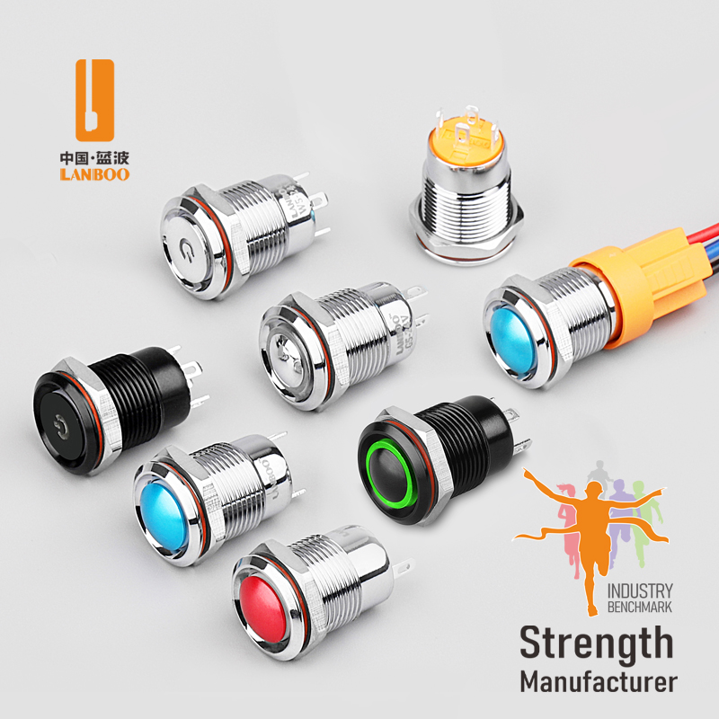 Мини фиксация LB12B, мгновенный 4-контактный одноцветный светодиодный светящийся водонепроницаемый кнопочный переключатель