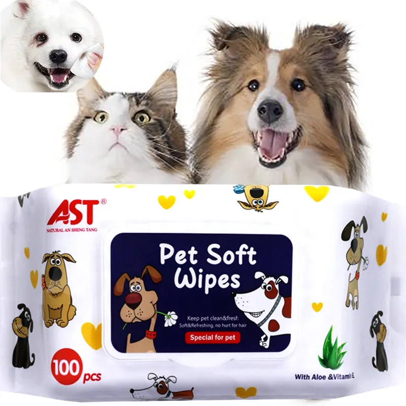 100pcs Aloe Pet Wet Wipes with Vitamin E and Antiseptic Dogs puppies and Cats cleaning wipes