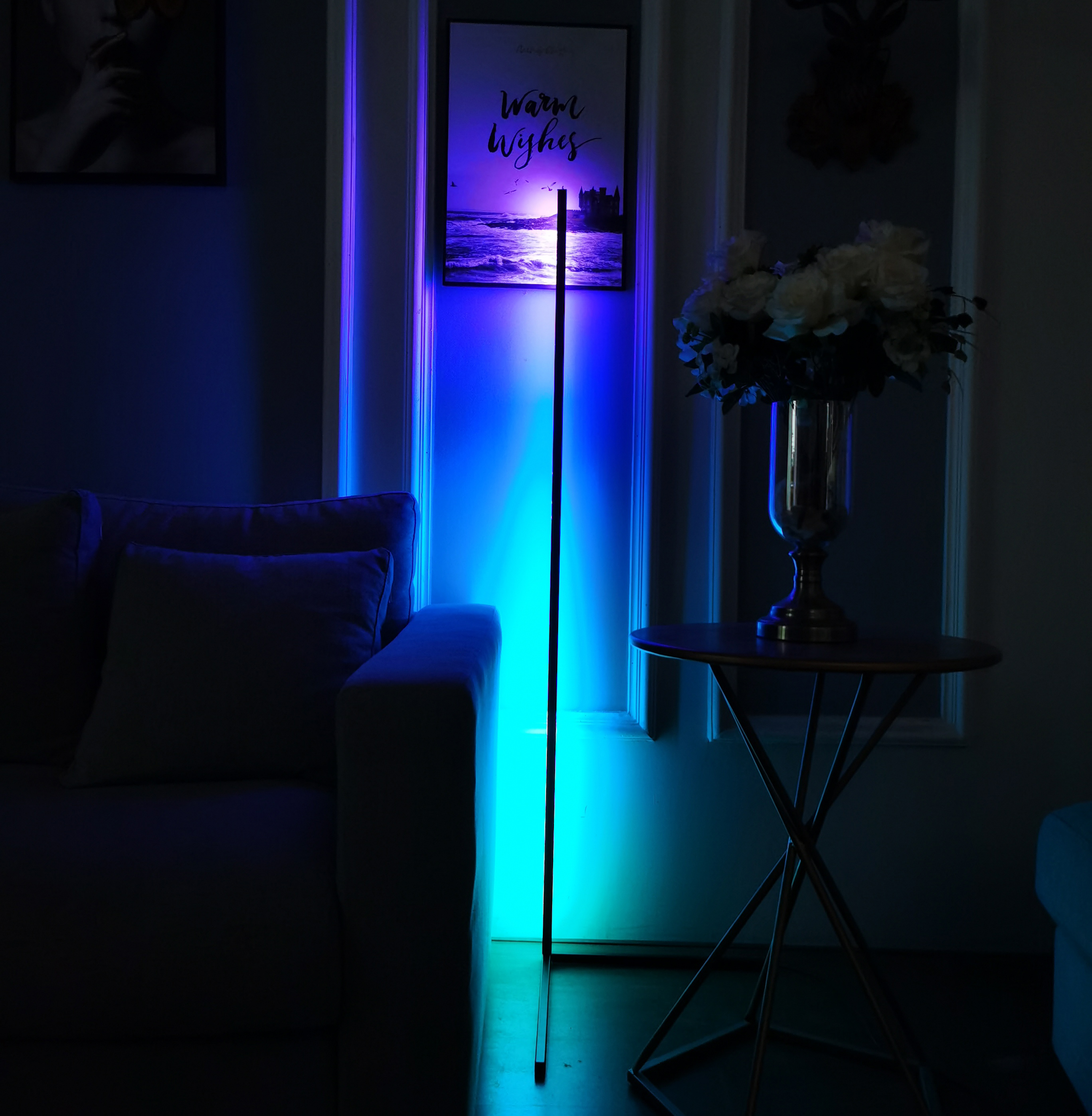 Современная комнатная напольная светодиодная угловая лампа RGB с дистанционным управлением через приложение, меняющая цвет