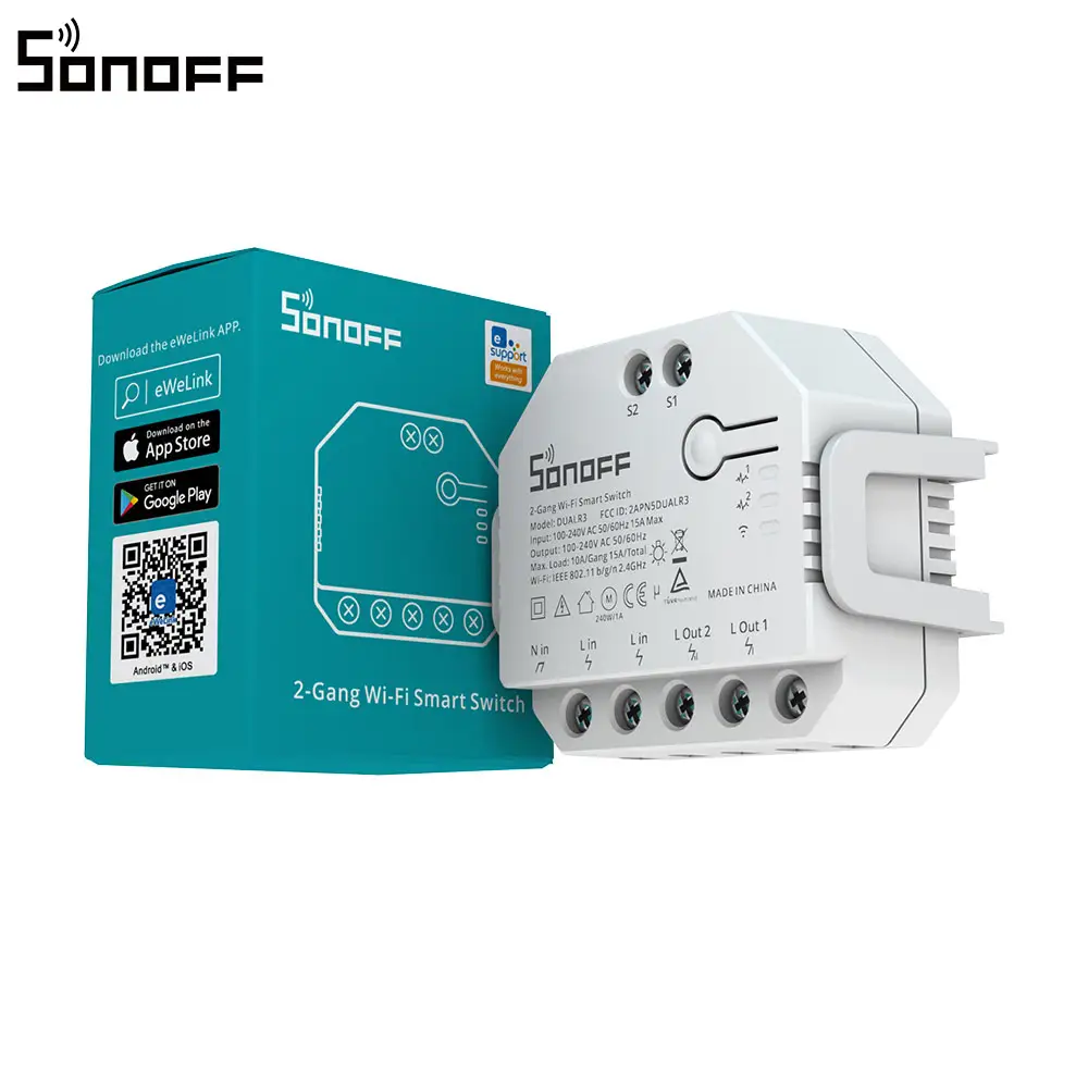 SONOFF DUALR3 Dual Relay Module Wifi DIY MINI Switch Two Way Power Metering 2 Gang/ Way Switch Timing Smart Home eWeLink APP