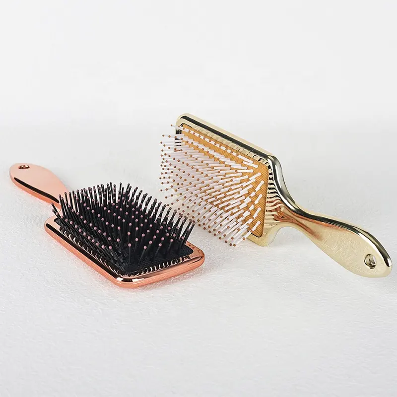 High Quality Gold Pink Custom Logo Detangler Paddle Hair Brush Cushion Hair Curling Brush Custom Hot Comb For Wigs Hair