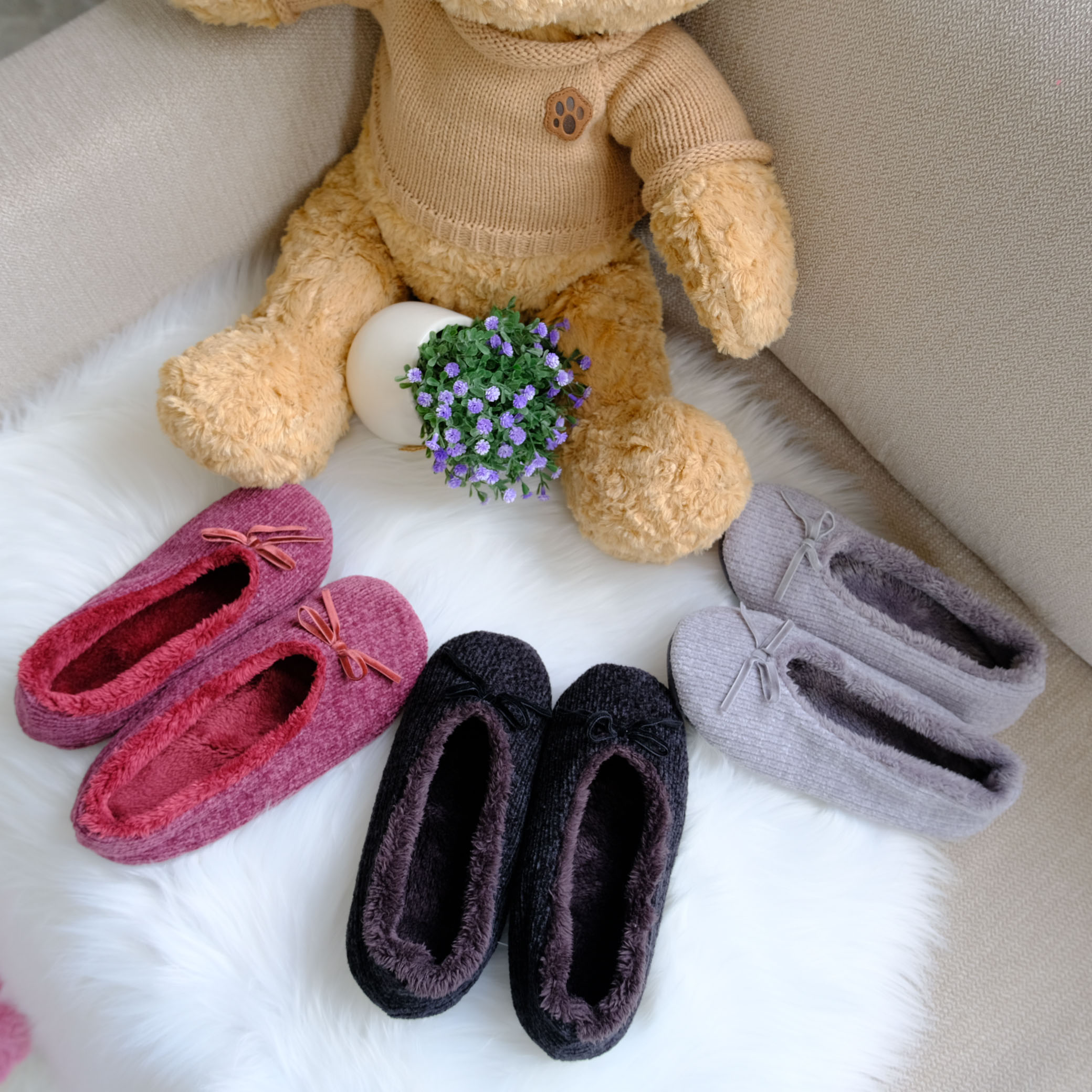 2021 New Arrival Fleece Unique Chenille Home Winter Ballerina Slipper Woman Slipper Socks