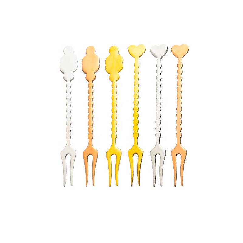 Ready To Ship Wholesale Stainless Steel Reusable Dessert Cake Fork Silver Gold Rose Gold Black Cartoon Fruit Fork
