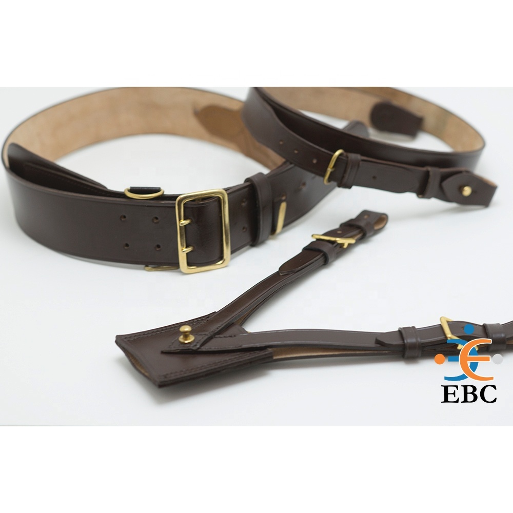 EBC Sam Brown Leather Inner Duty Belts with Shoulder Strap Brass Fittings Wholesale Genuine Leather Belts from Pakistan
