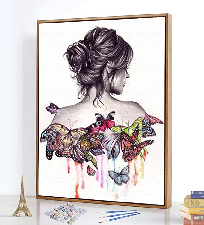 Butterfly Sexy Girl JIAREN DIY Painting By Numbers Painting Kit Drawing On Canvas Acrylic Paints For Living Room Decor