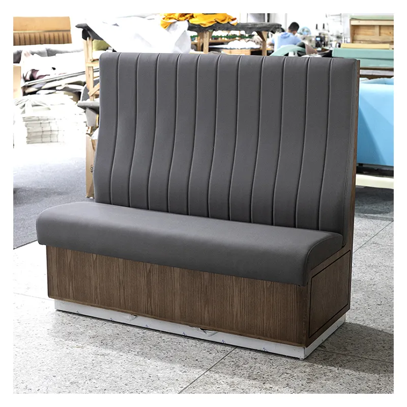 Hendry Customize Wooden Grey Leather Booth Seater Restaurant Booth Seating Sofa Bench For Hotel Restaurant Hookah Lounge