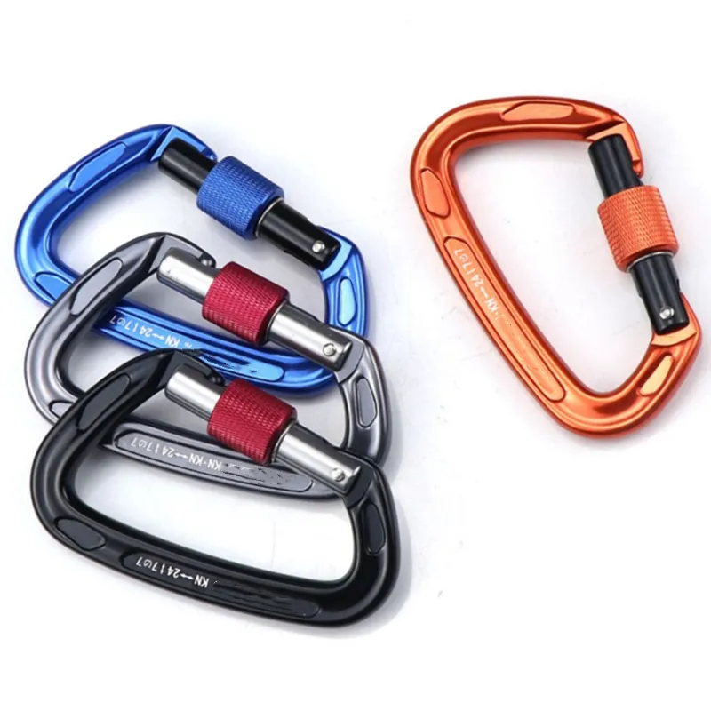 HXY 100mm 22KN 24KN 24 kn 45kn breaking strength screw mountain carabiner red climbing hook with automatic safety lock screw