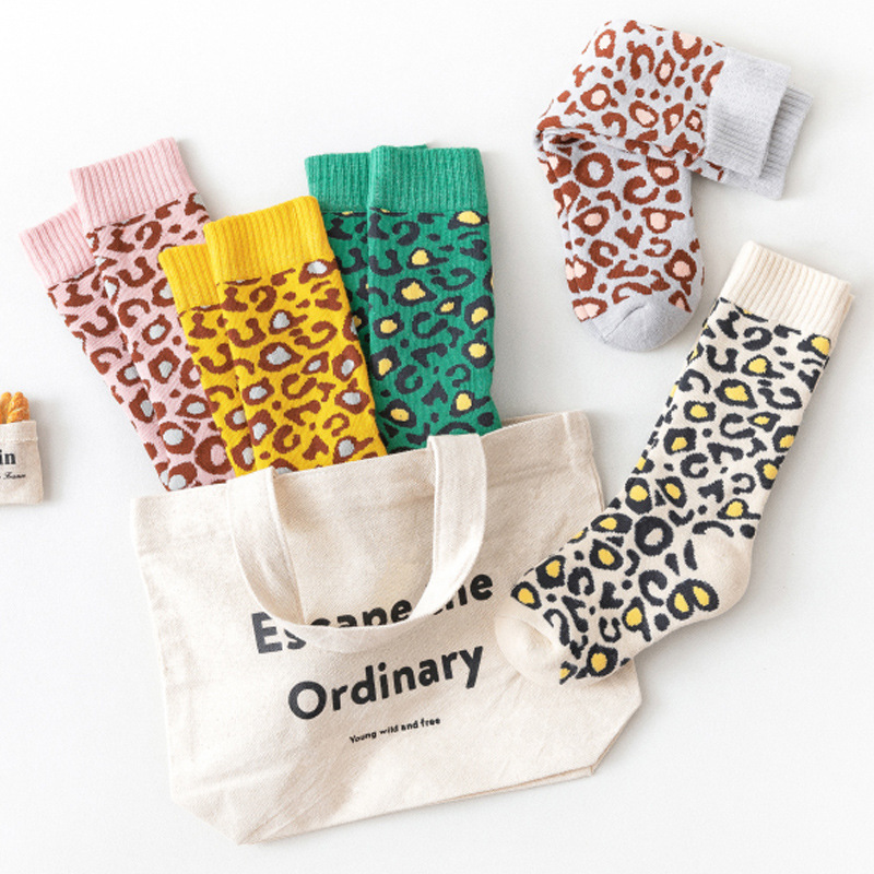 2021 new autumn leopard print custom thick winter children kids socks