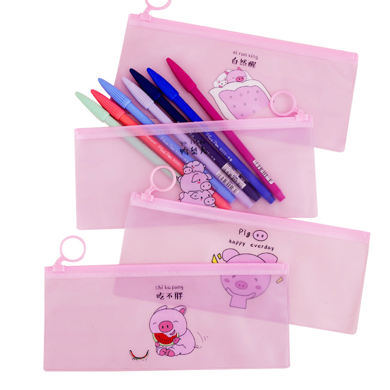 Pink Piggy Ring File Bag Student Stationery Promotion Gift Pencil Bag