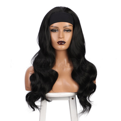best sell in US 26 inches long straight headband wig artificial hair with black color