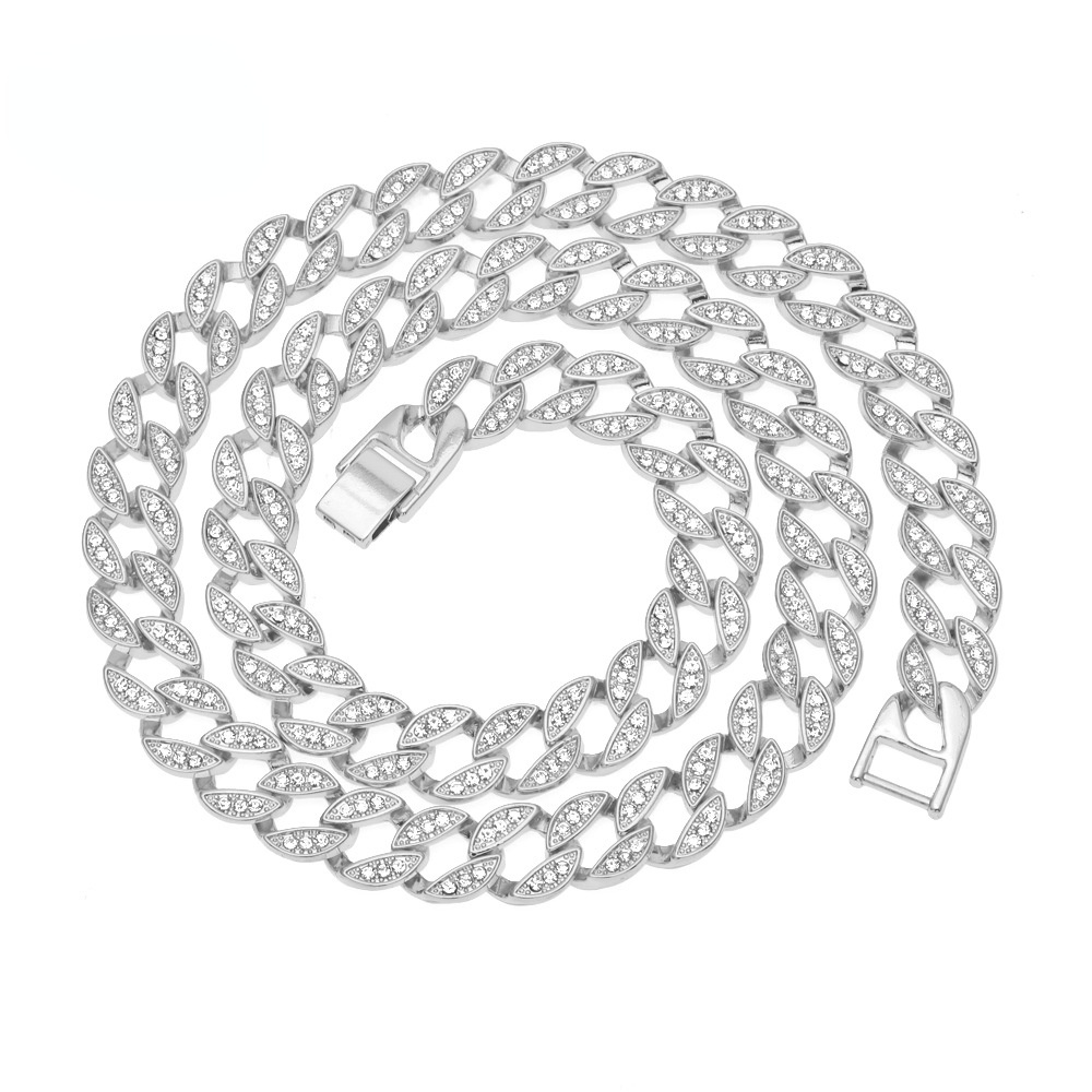 2021 new hip hop style men trendy alloy gold plating full diamond Cuban link chain Multiple lengths available men necklace