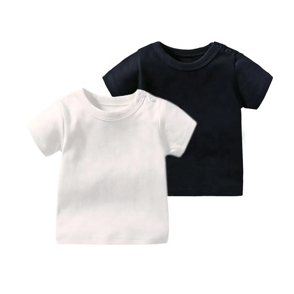 Factory custom summer shoulder snaps short sleeve 100% cotton t-shirt for baby