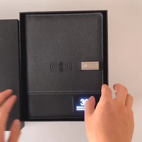 Заказной кожаный беспроводной зарядное устройство планировщик ноутбук с Powerbank и USB