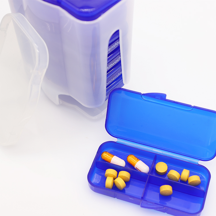 OEM European American Plastic Weekly 7 Days Pill Cases Medicine Storage Dispenser Drug Boxes 28 Compartments Pill Organizer